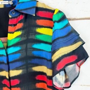 NWOT Alice & Olivia Rainbow Tie Dye Shirt Dress
